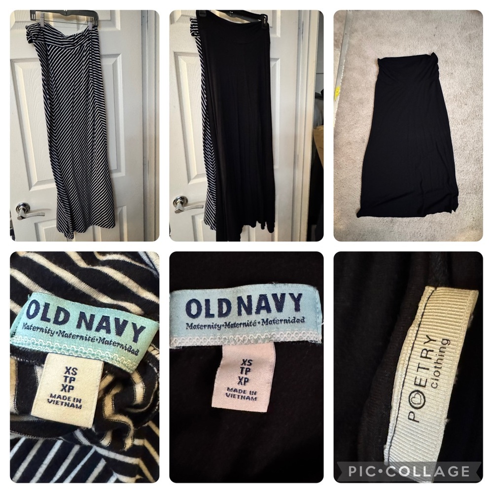 Maternity Bundle 3 Long Stretchy Skirts 2 Solid Black & 1 Black & White Stripes